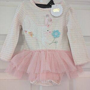 NWT Mud Pie 3-6 months bunny pink stripe tutu tulle outfit Easter long sleeve